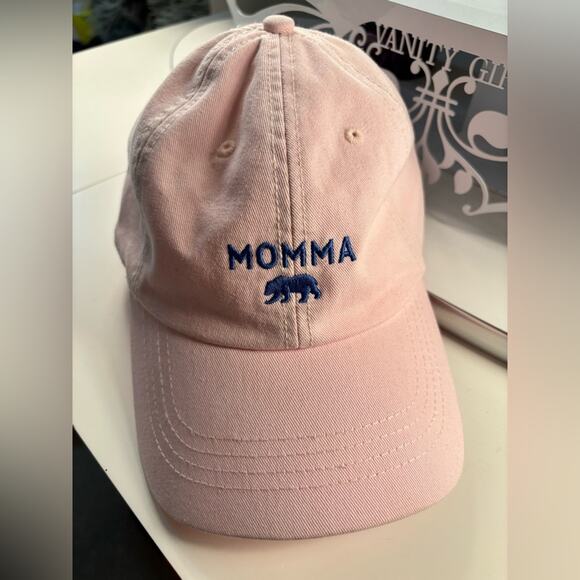 State of Mind Accessories - Momma Bear Pink Cap with Blue Embroidery NWOT